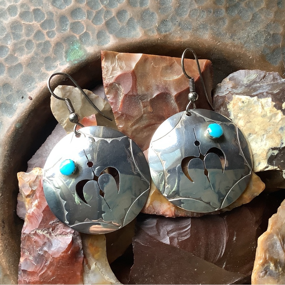 Turquoise Sterling NA Thunderbird Earrings
